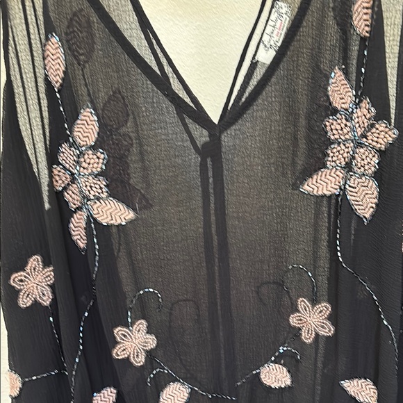Intimately Free People Black Sheer Dress with Pink Floral Embroidery - Picture 6 of 15